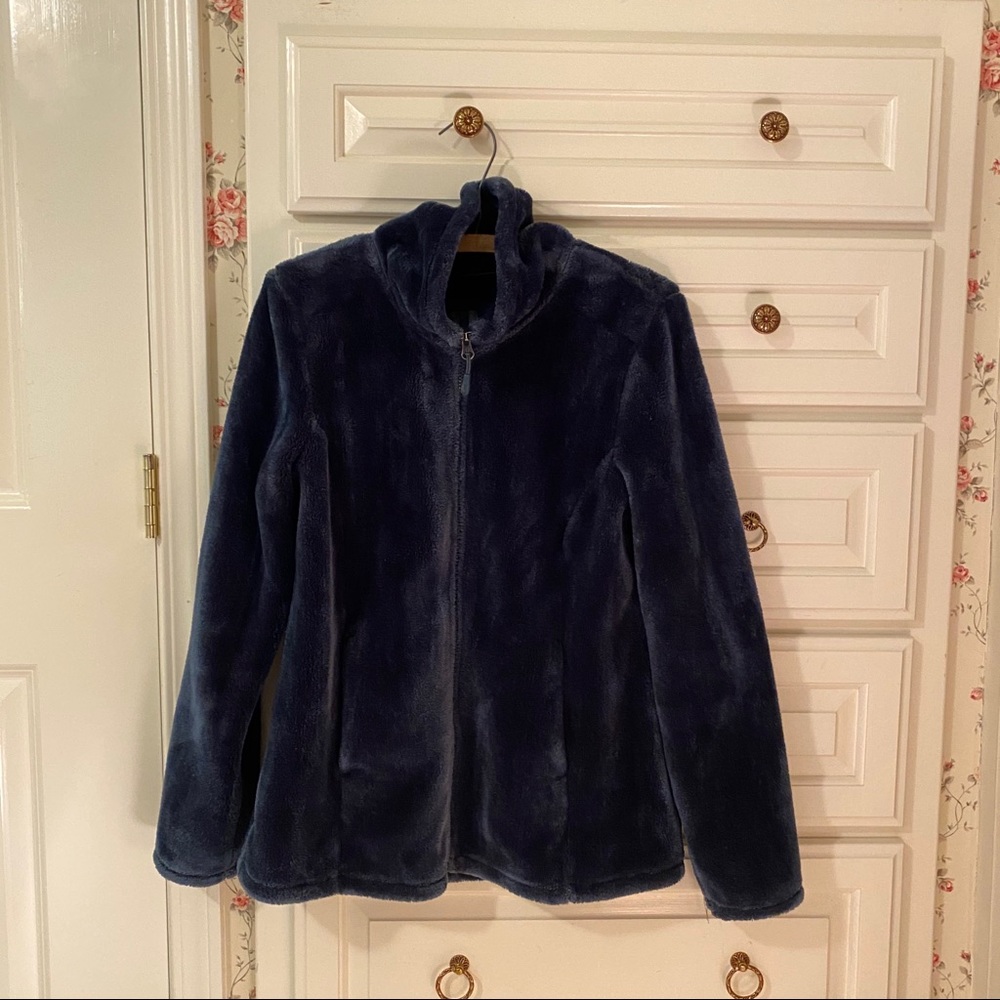 Blue, fuzzy jacket